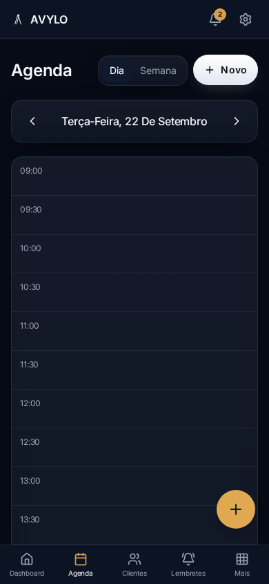 Tela real de Agenda do Avylo